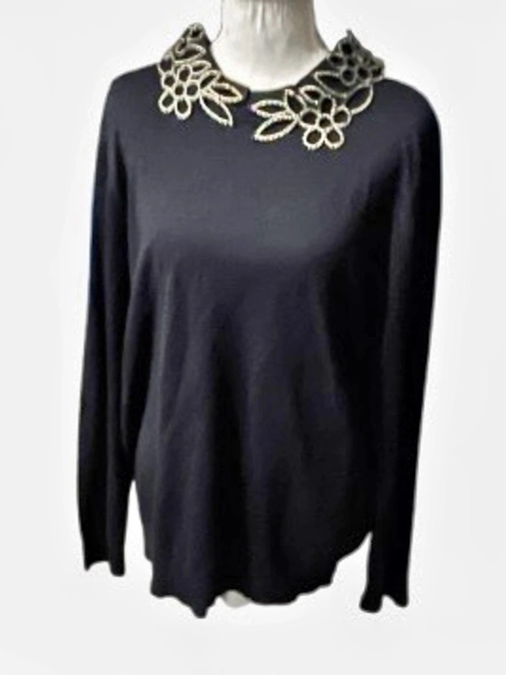 Floral Collar TED BAKER Sweater Knit Designer Beaded Boho Designer Small Size 6